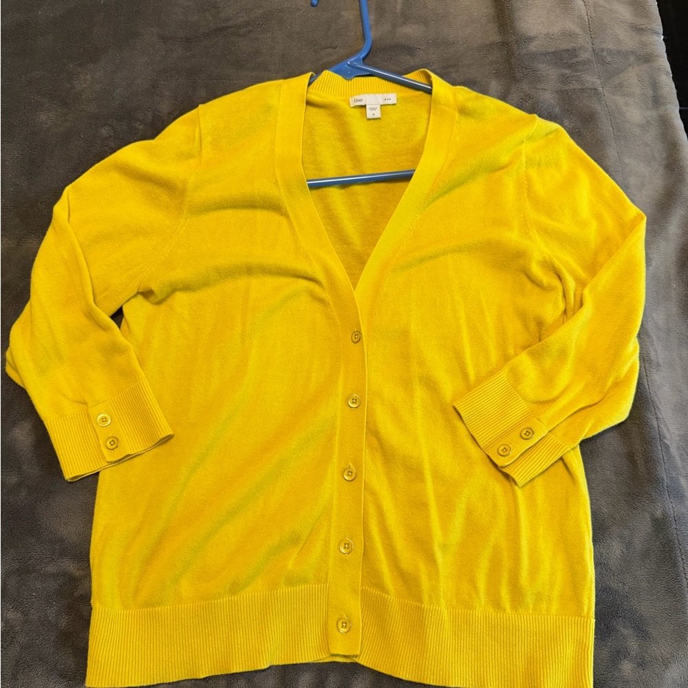 Gap Yellow Cotton Button Front Cardigan Size Medium